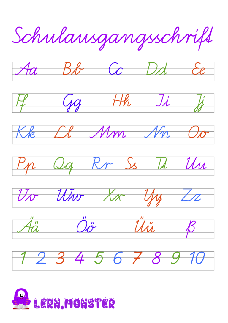  Schreibschrift Übungsblätter zum Ausdrucken - Lern.Monster Illustration 