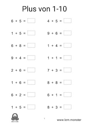 Mathe Übungsblätter zum Ausdrucken - Lern.Monster